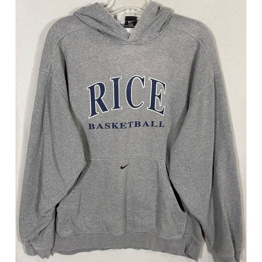 Vtg Nike Rice OWLS Basketball Hoodie Mens 2XL Gray  Center Swoosh Sweatshirt Y2K